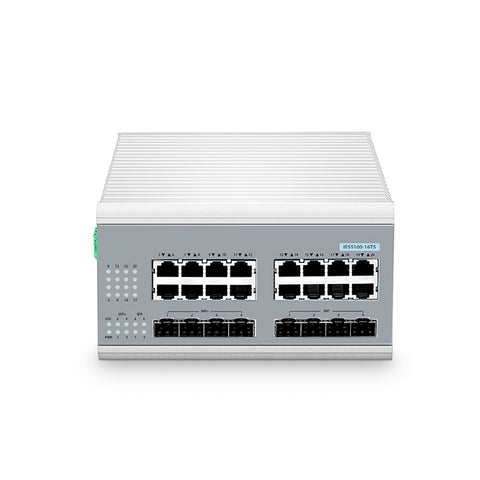 FS-IES5100-16TS, 16-Port Gigabit Ethernet L2+ Managed Industrial Switch, 16 x 10/100/1000BASE-T, with 4 x 1Gb SFP and 4 x 10Gb SFP+, -40 to 75°C Operating Temperature
