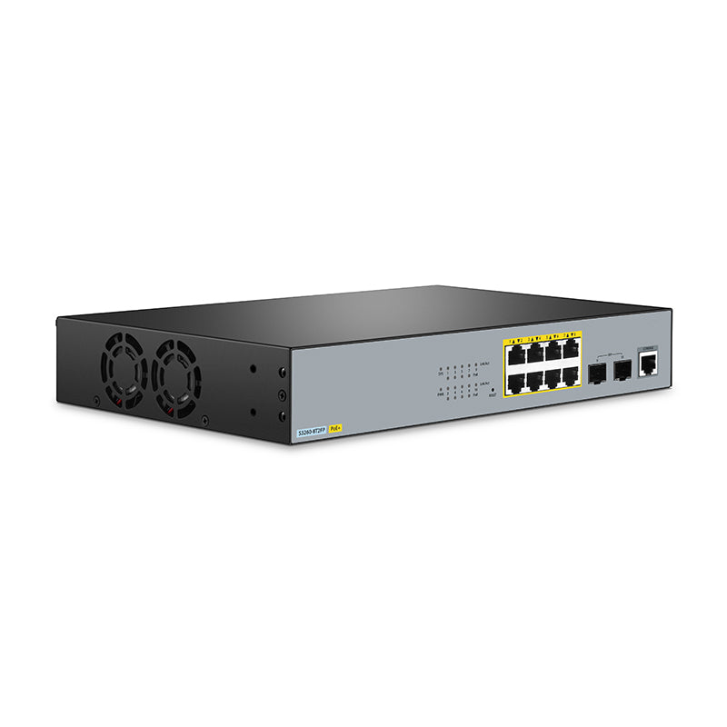 FS-S3260-8T2FP, 8-Port Gigabit Ethernet L2+ PoE+ Switch, 8 x PoE+ Ports @240W, with 2 x 1Gb SFP Uplinks, Support IEEE 802.3af/at