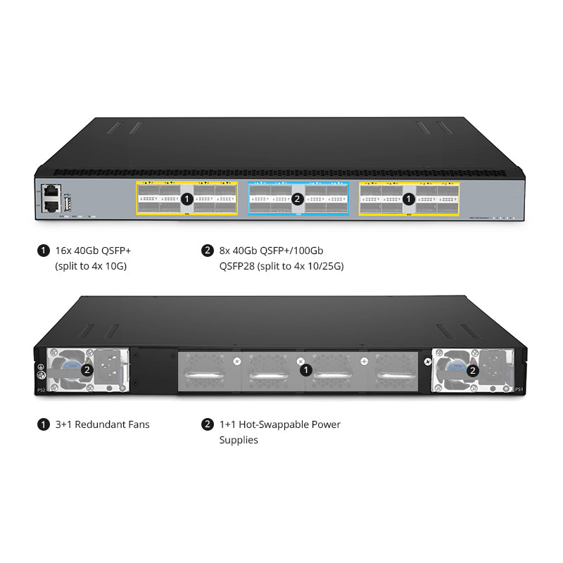 FS-S8550-16Q8C, 16-Port Ethernet L3 Switch, 16 x 40Gb QSFP+, with 8 x 100Gb QSFP28, Support MLAG