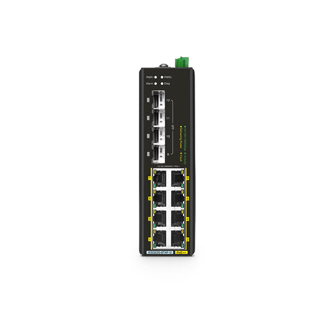 IES3220-8T4F-U, 8-Port Gigabit Ethernet L2+ Managed Industrial PoE++ Switch, 8 x PoE++ Ports@360W, with 4 x 1Gb SFP, -40 to 75°C Operating Temperature