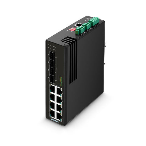 FS-IES3220-8T4F, 8-Port Gigabit Ethernet L2+ Managed Industrial Switch, 8 x 10/100/1000MBASE-T, with 4 x 1Gb SFP, -40 to 75°C Operating Temperature