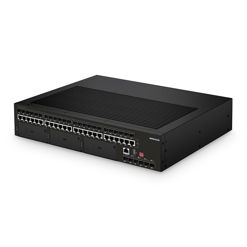 Customized FS-IES5220-30TS-3ES, 3-Slot Modular Ethernet L3 Managed Industrial Switch, 24 x 1Gb RJ45/SFP Combo, with 6 x 1/10Gb SFP+, -40 to 70°C Operating Temperature