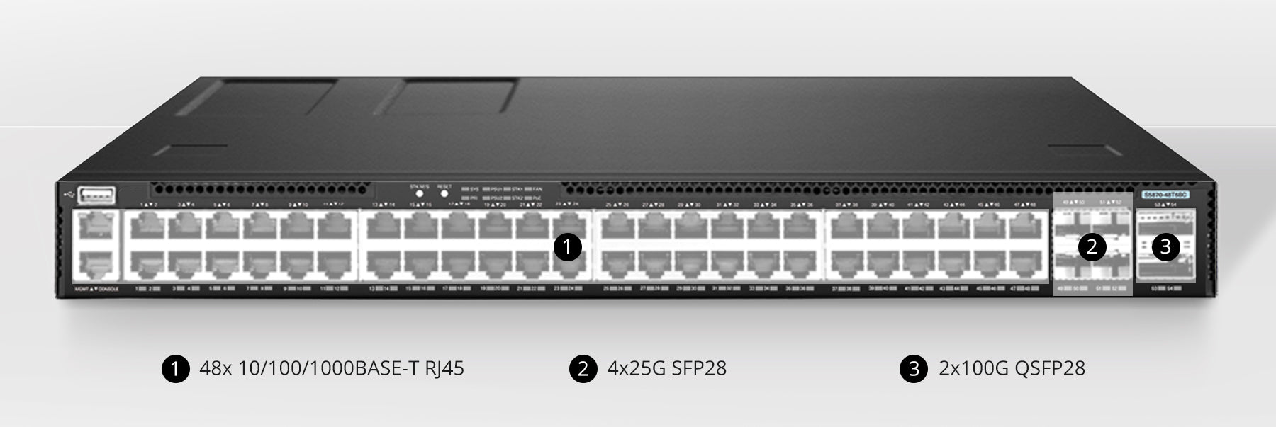 FS-S5870-48T6BC, Bare Metal Switch, 48-Port Ethernet L3 Enterprise, 48 x Gigabit RJ45, with 4 x 25Gb SFP28 and 2 x 100Gb FS-QSFP28 Uplinks, Broadcom Trident3-X3 Chip
