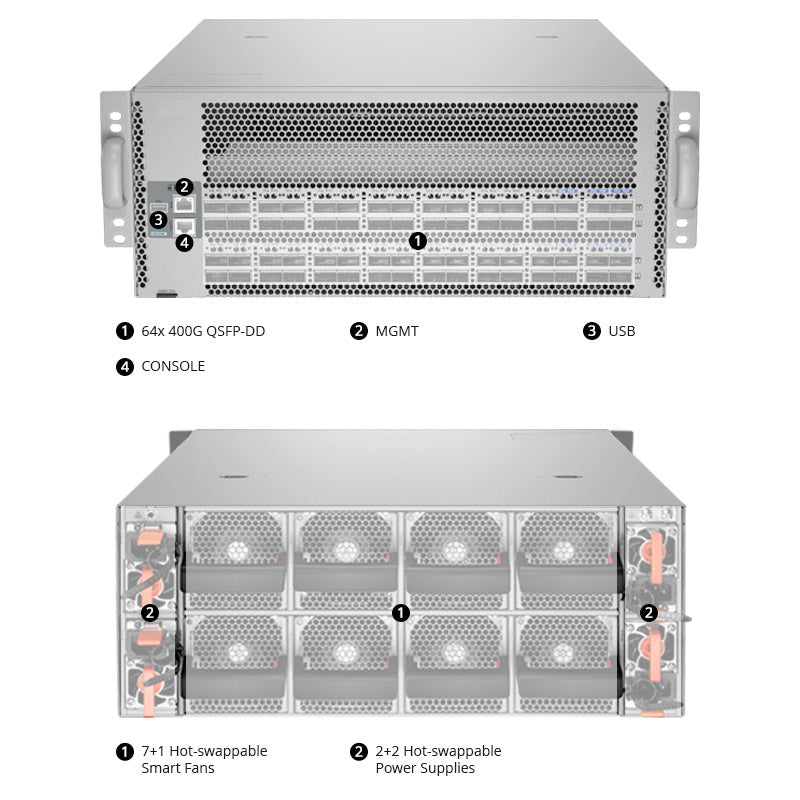 FS-N9510-64D, 64-Port Ethernet L3 Data Center Switch, 64 x 400Gb QSFP-DD, Broadcom Chip, Support RoCEv2