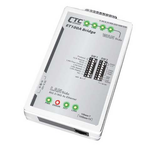 ET100A Ethernet bridge for V.35/X.21/RS530/RS449 2Mbps sync ports