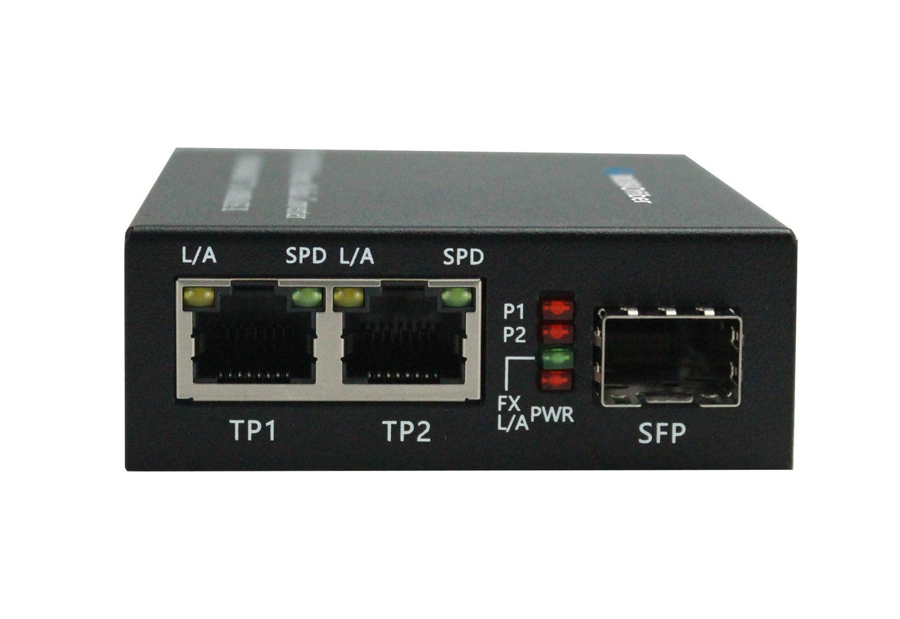 FC-1002-PSE Gigabit Ethernet 2x 10/100/1000BaseTx to SFP slot fiber media converter with PoE+ 60W PSE