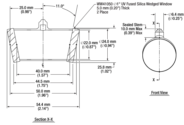 T-GCA50 - Acetylene Gas Reference Cell with Angled Ø1" UVFS Wedged Windows, 50.0 mm Long