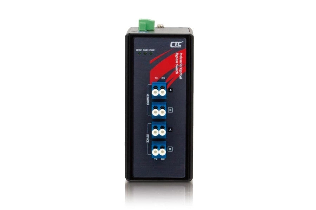IBP-202-SLC - Optical Bypass Switch duplex SMF path, Industrial hardened, DIN rail mount, -20 to +75 C temp, LC/UPC connectors