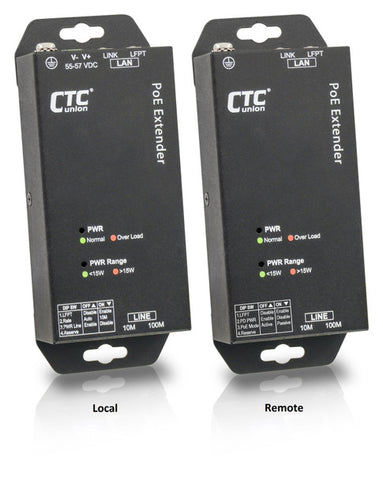 IEXT101-PH LAN Extender pair with remote powered unit and 30W PoE delivered over 2 or 4 pairs of copper wires