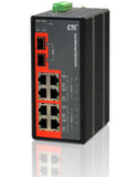 IFS-802GS-8PHE - 8 PoE+ 30W copper FE ports + 2 SFP ports GE Industrial switch, DIN rail mount, wide temperature