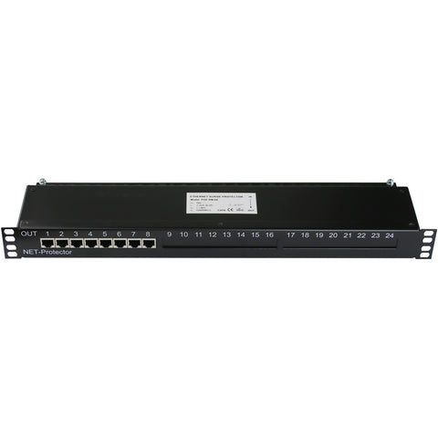 POE-RM-08 - 8 port Full 8 pin Cat6 RJ45 2.5G/Gigabit Ethernet surge protector with PoE support 19" rack mountable, modular