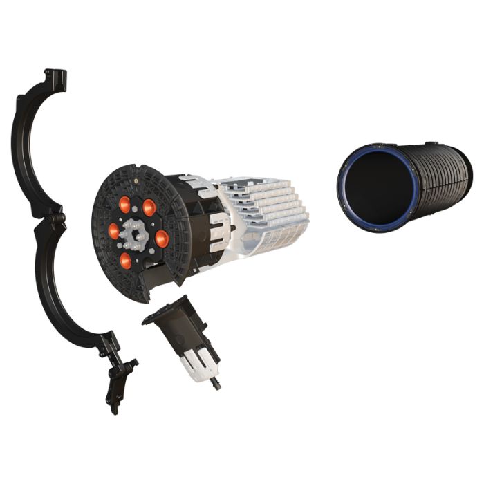 AFL Splice Closure Apex™ X-2S Sealed with Slack Basket, Strain Relief Kits and Ground Lugs