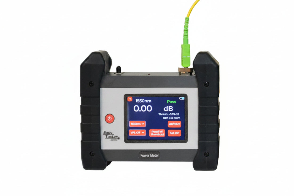 Power meter with digital display on a white background