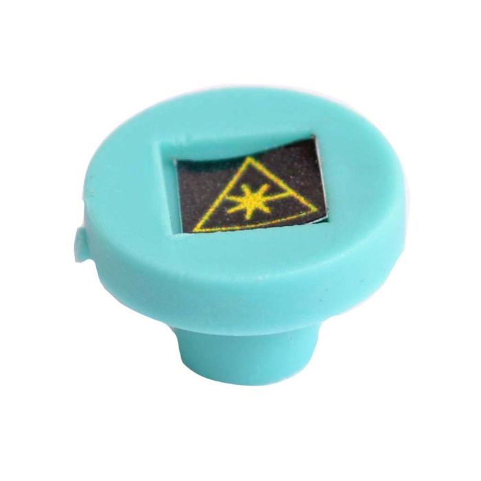 FC Mating Sleeve Adapter Dust Cap with Laser Warning Label, Aqua, Round Head (100 Pack)