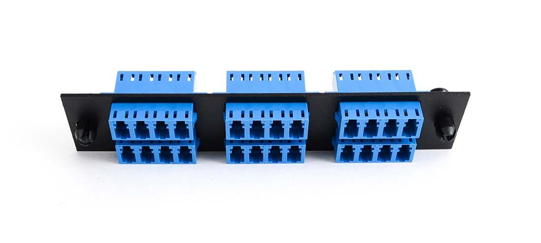 Adapter Plate 6-Pack LC Quad Singlemode Blue Adapters Loaded (24 Fibers) Black