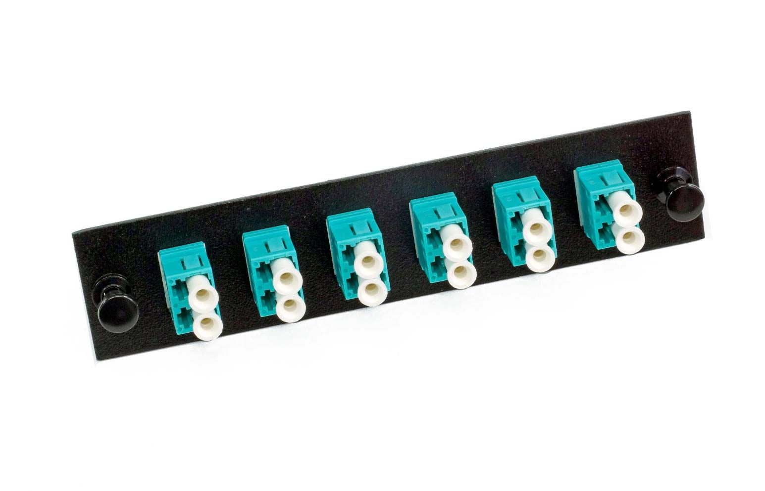 LC Duplex 6 Pack Plate Loaded with Aqua OM3 MM Adapters Black
