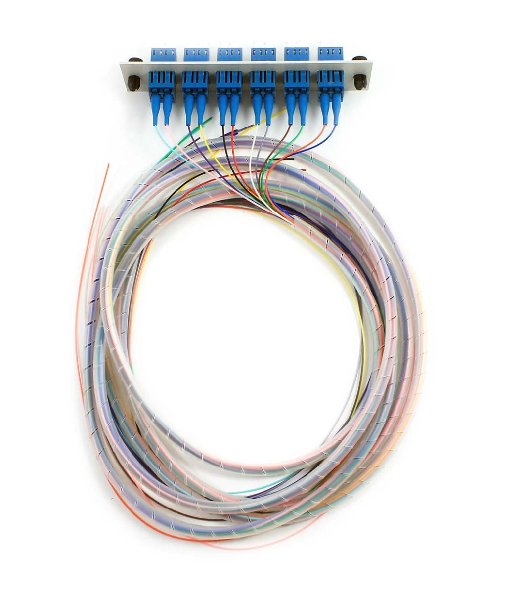 Snap Pack (6) Duplex Adapters, LC/UPC, 12 Fiber Pigtail, Singlemode, 3 Meters, Off White Plate