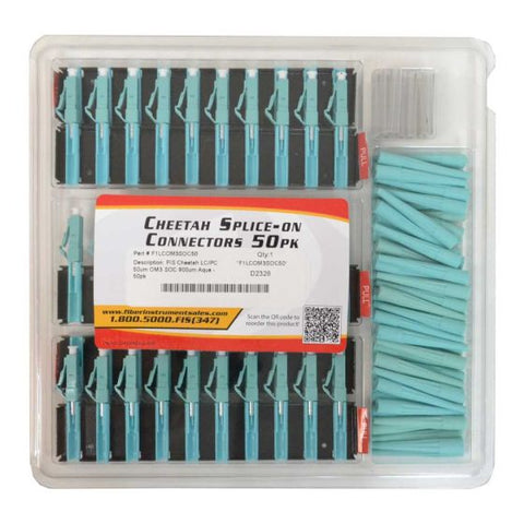 Splice-On Connector Cheetah LC/PC 50um OM3 SOC 900um Aqua - 50pk Clamshell