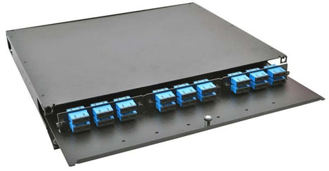 Rack Mount Enclosure 1RU Loaded with 3 Duplex SC/UPC Plates & Splice Trays Black