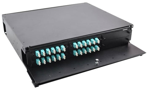 2RU Rack Mount w/4 LC/PC OM3/2 Blank Plates/Tray-Black