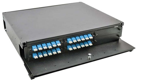 2RU Rack Mount w/4 LC/UPC & 2 blanks Plates & Trays-Black