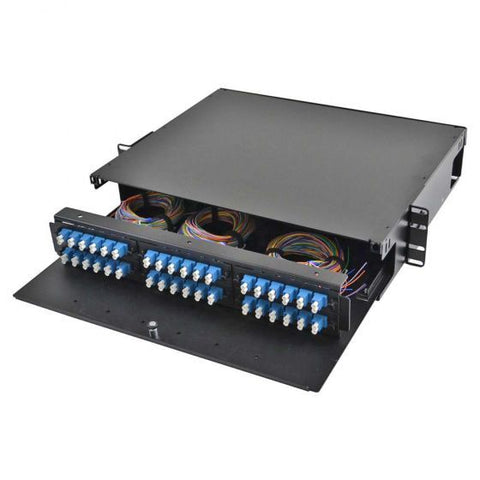 Rack Mount Enclosure 2RU Loaded with 6 Duplex SC/APC Plates Pigtails & Splice Trays Black