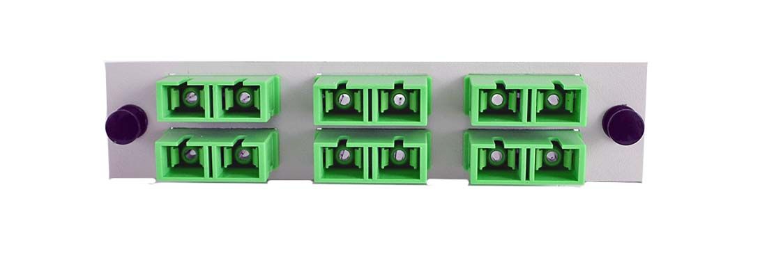 Adapter Plate 6-Pack SC Duplex Singlemode APC Green Adapters Loaded (12 Fibers) Off White