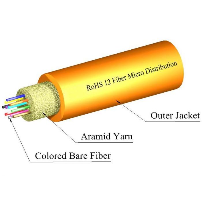 TLC Micro Distribution Fiber Optic Cable, 12 Fiber, Multimode, 62.5/125um, Plenum, Orange (per meter)