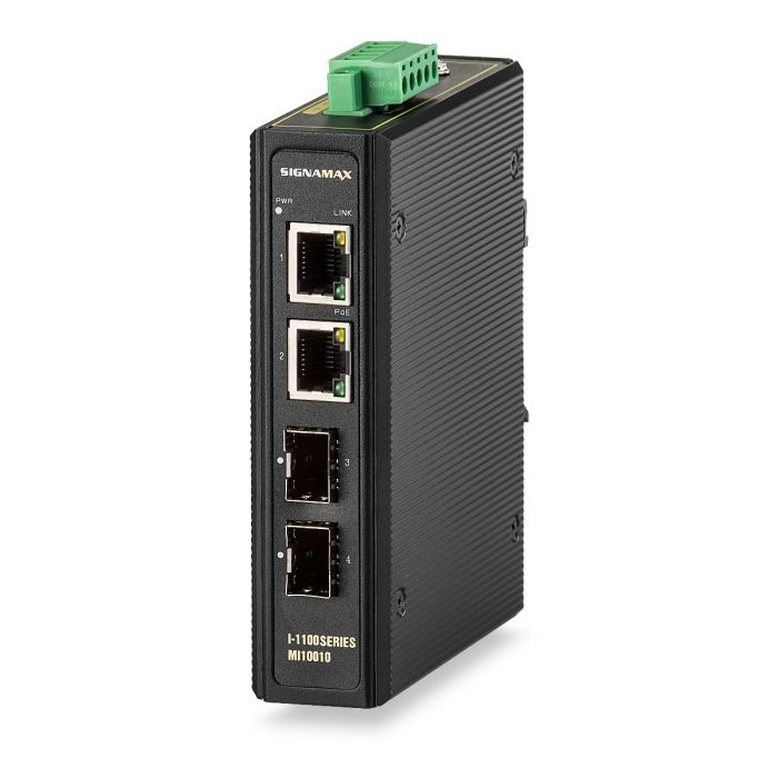 Signamax Media Converter I-1100 Gigabit SFP PoE+ 2 SFP-Ports Industrial