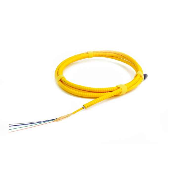 TLC Distribution Fiber Optic Cable with Aluminum Interlocking Armor, 6 Fiber, Singlemode, Riser, Yellow, 4.8mm OD, with Corning SMF-28 Ultra Fiber (per meter)