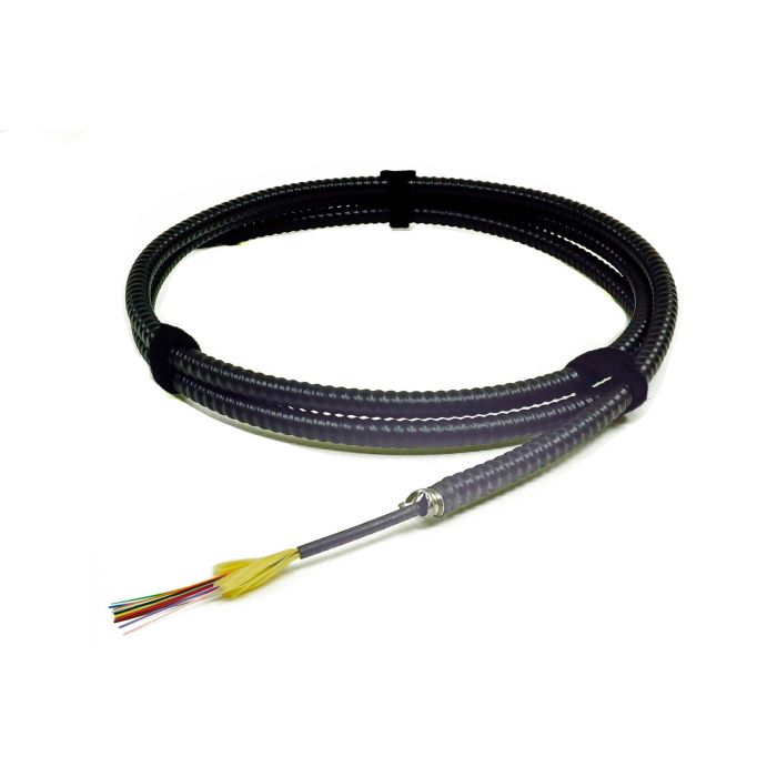 TLC Indoor/Outdoor Fiber Optic Cable with Aluminum Interlocking Armor, 12 Fiber, Singlemode 9/125um, OS2, Riser, Black (per meter)