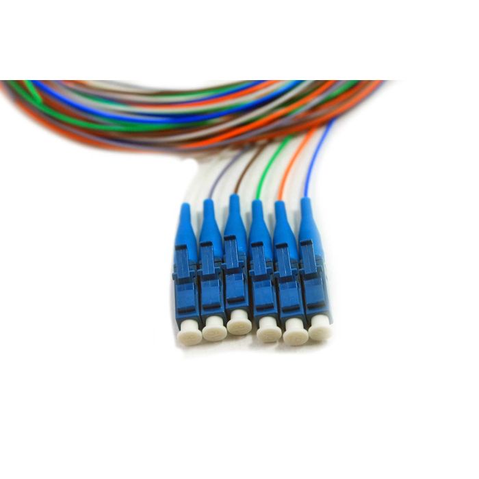 900um Pigtail, 6 Fiber, Singlemode, LC/UPC, Blue Boots, 3 Meters
