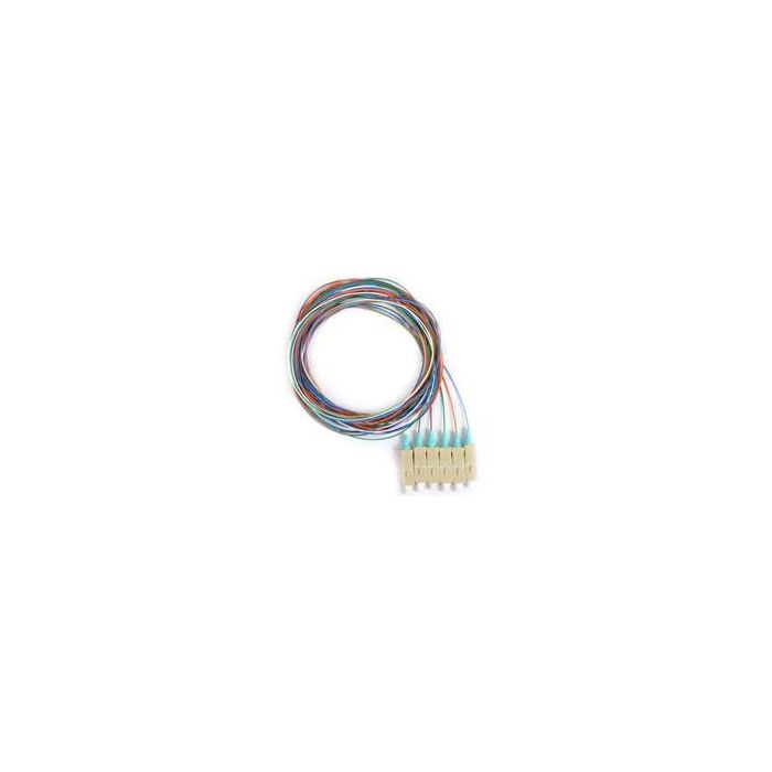 900um Pigtail, 6 Fiber, Multimode 50um OM3, SC/PC, Aqua Boots, 3 Meters