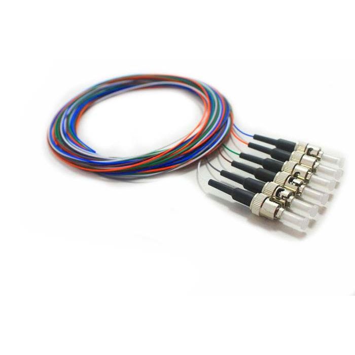 6 Fiber Pigtail, 900um, Multimode 50um OM2, ST/PC, Black Boots, 3 Meters