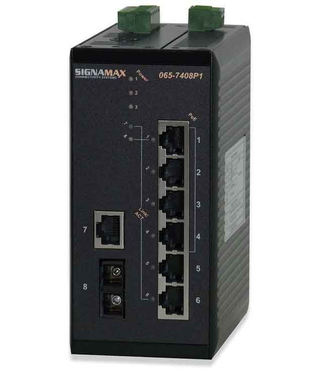 7 10/100BaseT/TX ports + 1 100BaseFX SC Singlemode port, 15 km span