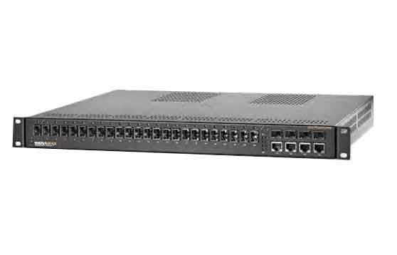 24 Ports 100Base SFP Slots + 4 10/100/1000BaseT/TX Dual Media Ports with 1000Base SFP Slots