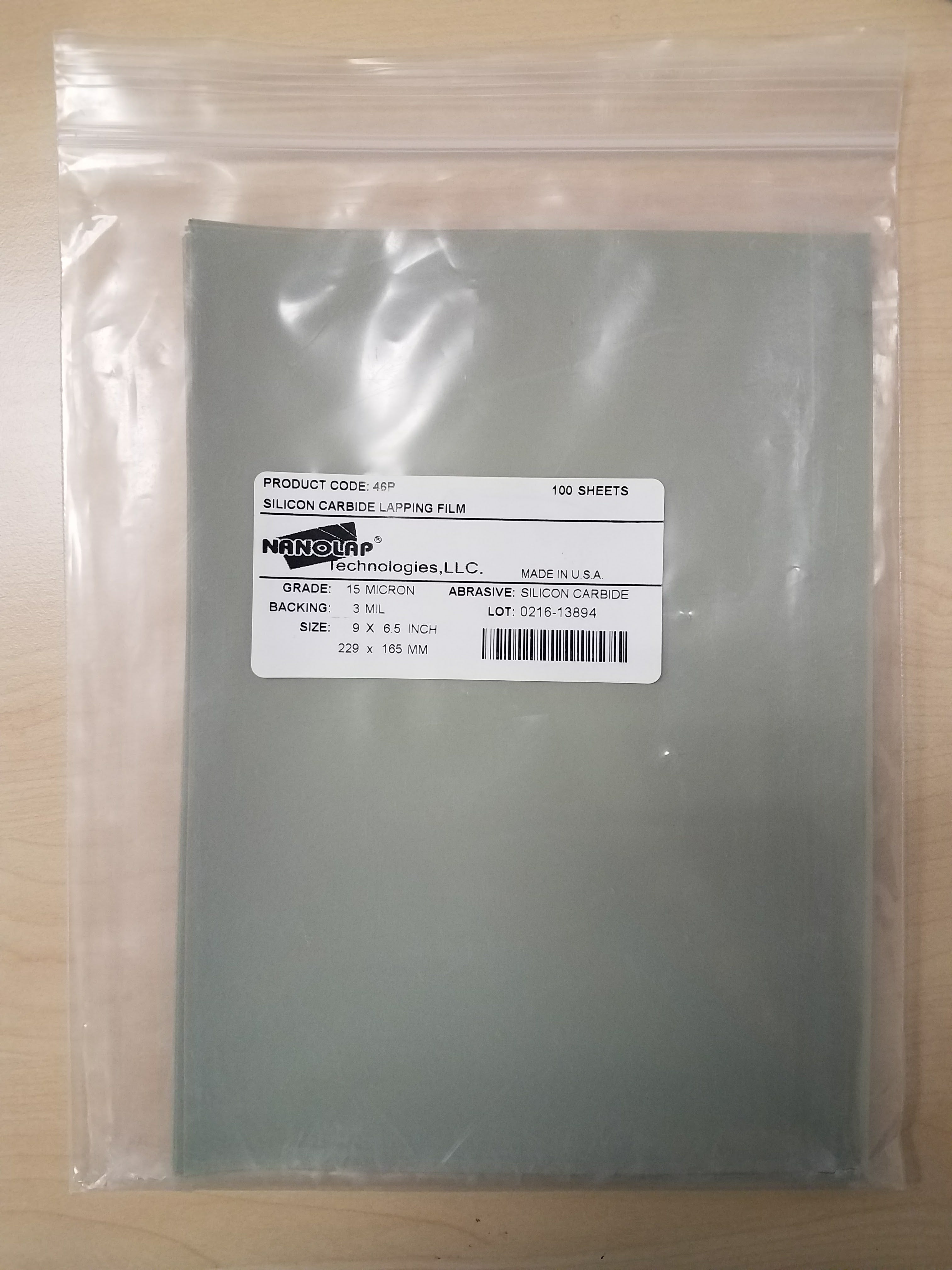 Polish film sold in packs of 25 sheets, (Silicon Carbide, Grit 15µm), Standard Sheets 9" X 6.5"