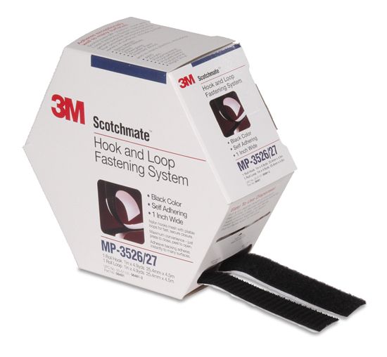 3M MP-3526/27 Hook and Loop Fasteners, BLACK, 1" x 4.9-Yd, 2-Ea