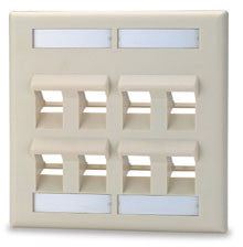 8 port Angled Double Gang Keystone Faceplate w/Labeling Windows, Mfr SIGNAMAX