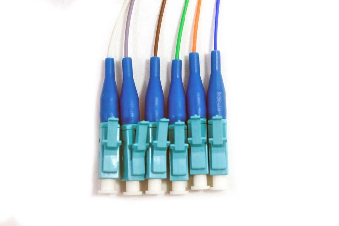 Distribution Pigtail 6 Fiber Multimode (50um OM3) LC/UPC Aqua Boots 3 Meters