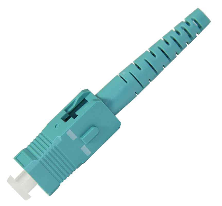 SC Zirconia Ferrule 126µm Multimode Connector, 3mm Boot, 10Gig, Aqua Color, Pack of 100