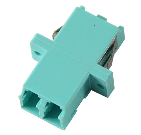 10Gig Duplex Multimode LC Mating Sleeve, Aqua Color, SC Footprint, Snap & Screw Mount