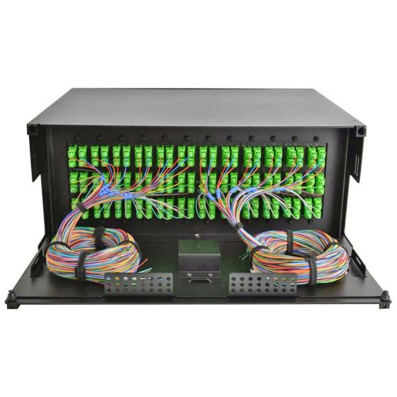 4RU Rack Mount Enclosure 12 SC/APC Plates, Splice Trays & Pigtails - Black