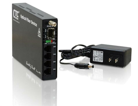 Four POTS RJ11 FXS telephone lines over fiber multiplexer, SFP slot