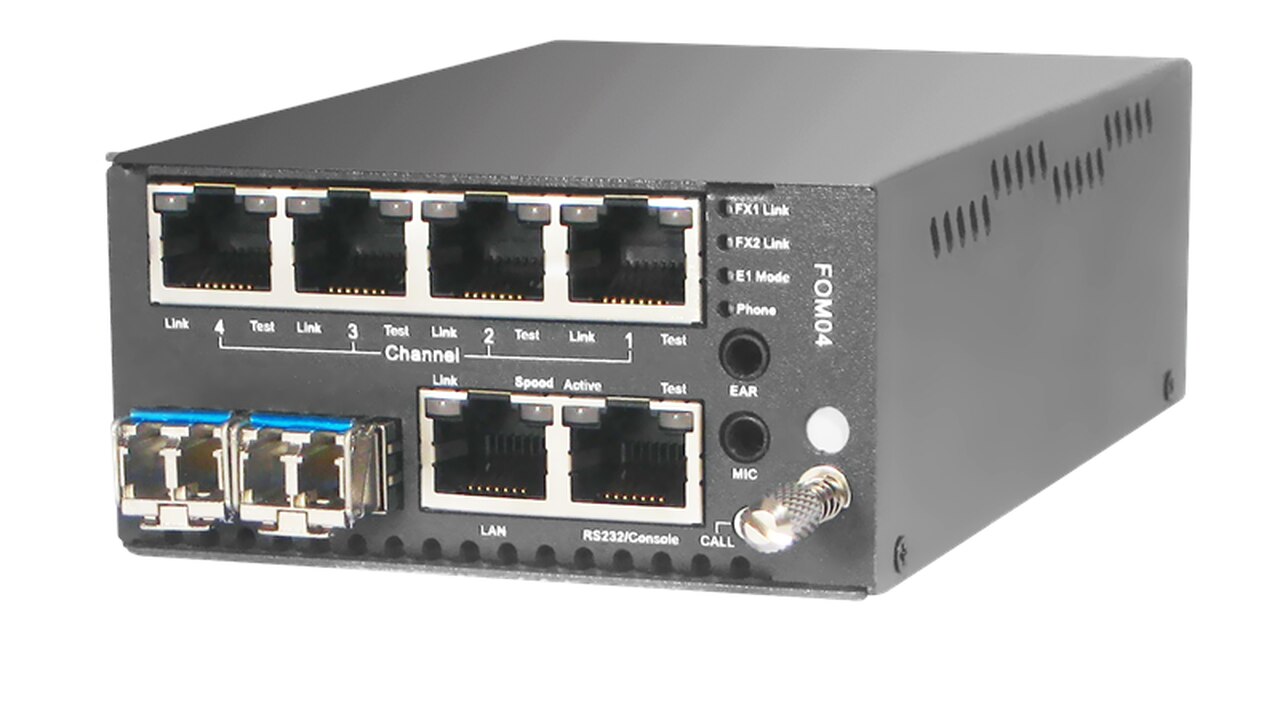 FRM220-FOM04-AD - 4E1/ T1 with full Fast Ethernet and redundant SFP optic link Fiber Optic Multiplexer - AC and DC powered