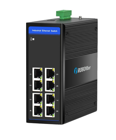HSW-800 - 8x RJ45 ports Fast Ethernet Industrial fiber switch, DIN rail mount, -40 to +75 Celsius
