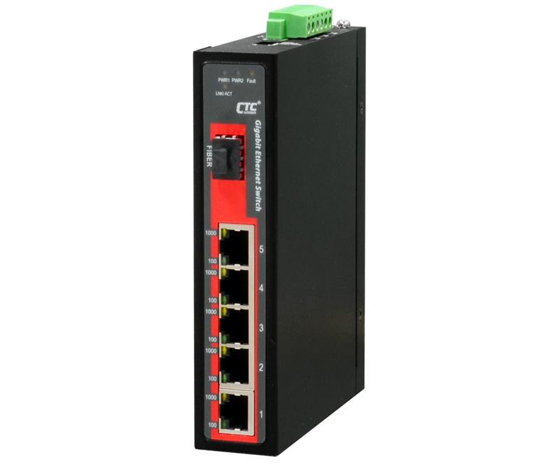 IGS-501S-E 5 port 10/100/1000Base-TX + 1 SFP slot Industrial Gigabit switch, -40 to 75 Celsius, DIN rail mount