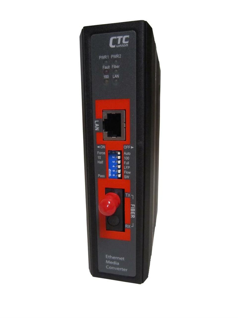 IMC-100-E-ST002A Fast Ethernet multimode WDM BiDi single fiber industrial media converter 2Km, DIN rail, ST, extreme temp -40 to +75 Celsius
