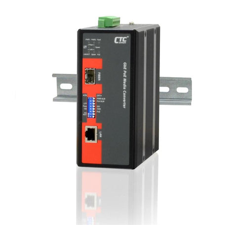 IMC-1000S-PHE12 - Gigabit Ethernet to SFP slot industrial fiber media converter with PoE 30W output, -20-75 Celsius