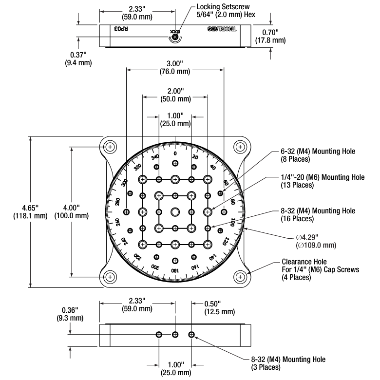 TH-RP03-M - Ø4.3" Manual Rotation Stage, Metric